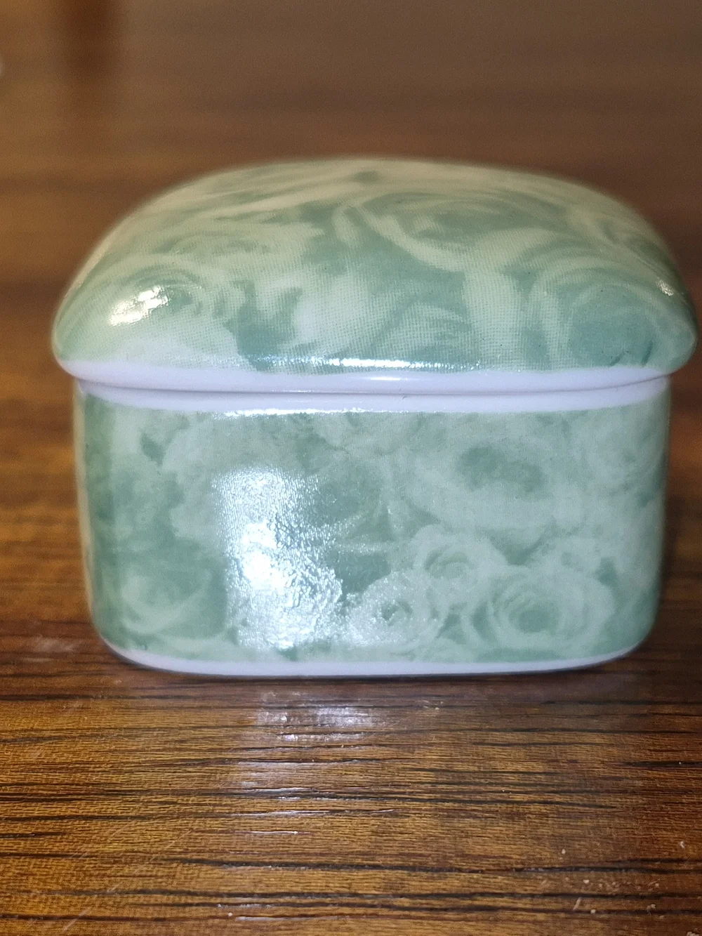 Oscar de la Renta Mint Green Floral Jewelry Trinket Box
